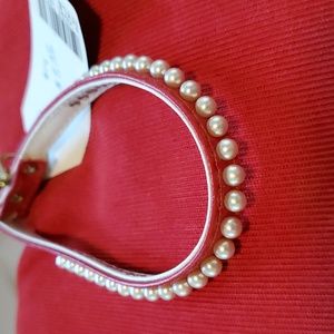 Dog collar red with pearls size 14